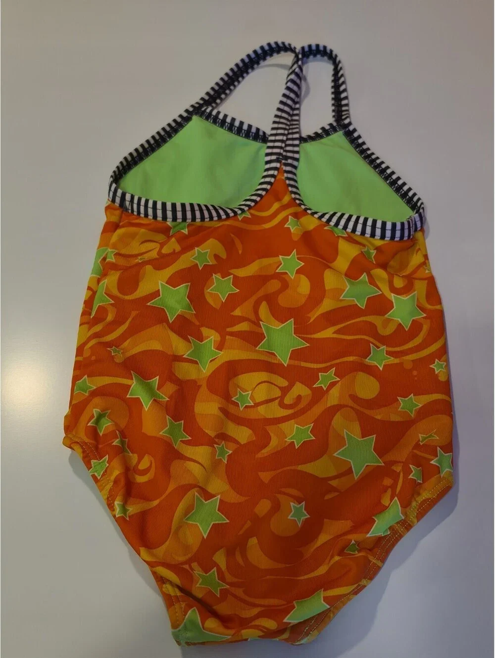 Dolfin Orange Neon Green Star Girls One Piece Swimsuit Sz 6x